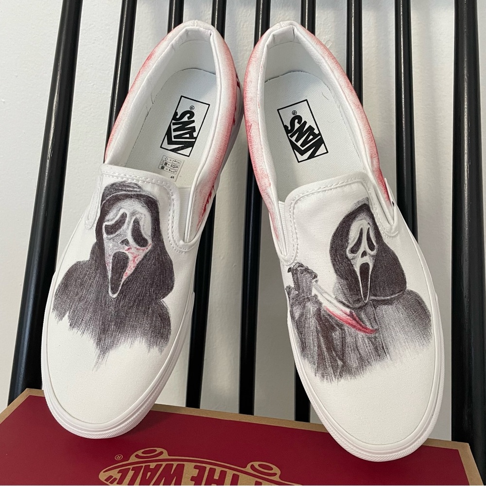 Custom Ghostface Scream Vans Classic‎ Slip On NEW mens 10.5 “I’ll be right back” - Picture 8 of 11